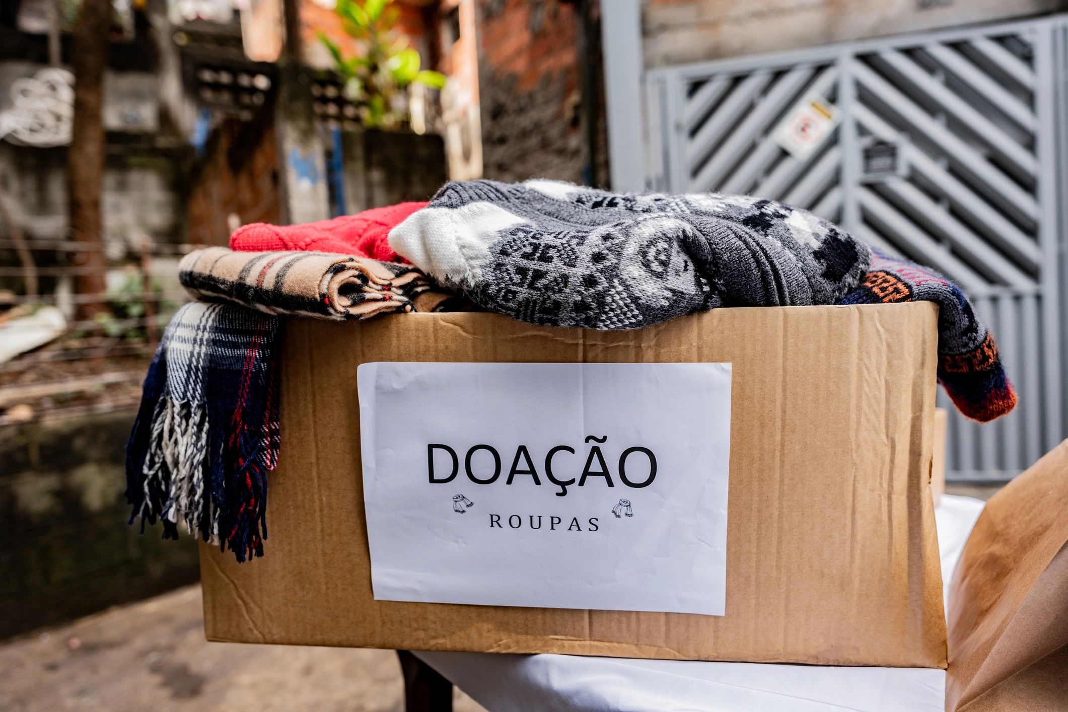Clothes placed on a donation box